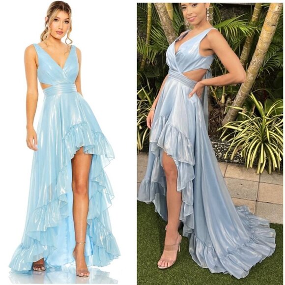 MAC DUGGAL High-Low Ruffle Gown in Powder Blue Size US 0 - Picture 1 of 10